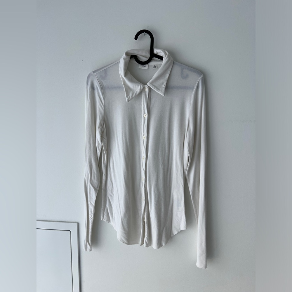 Wilfred White Button Up Long Sleeve Collared Shirt